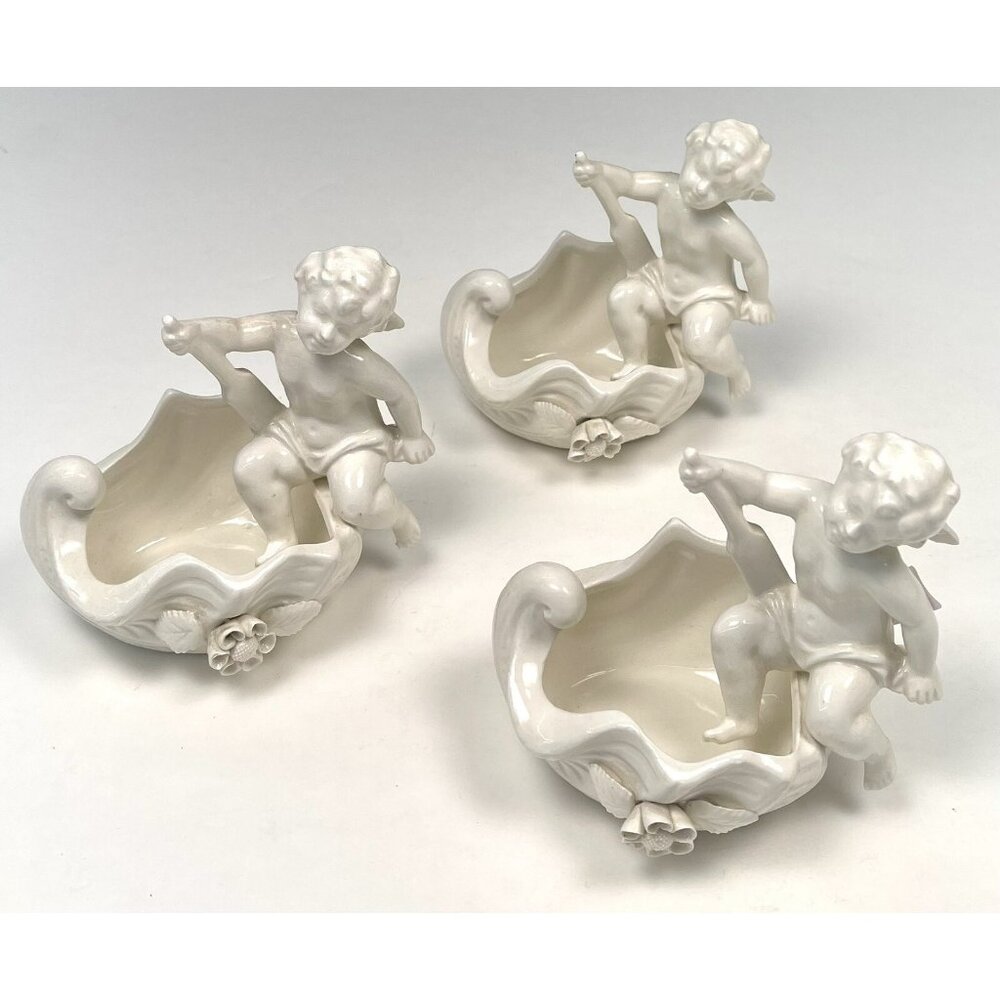 VTG Lot 3 Lenwile ARDALT White Ceramic Cherub Seashell FIGURINE Dish Japan EUC